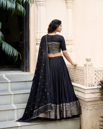 Chanderi Lehenga Set With Sequins Embellished Dupatta