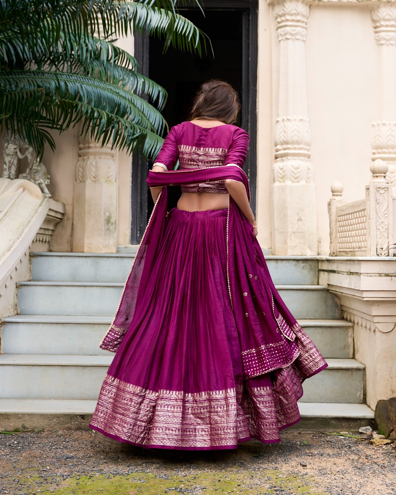 Chanderi Lehenga Set With Sequins Embellished Dupatta