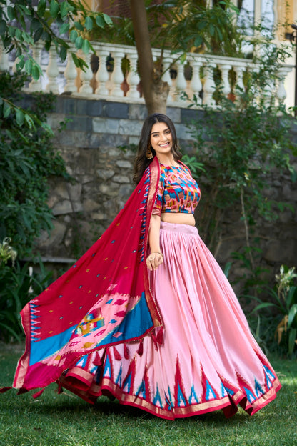 Traditional Tussar Sulk Foil Printed Lehenga