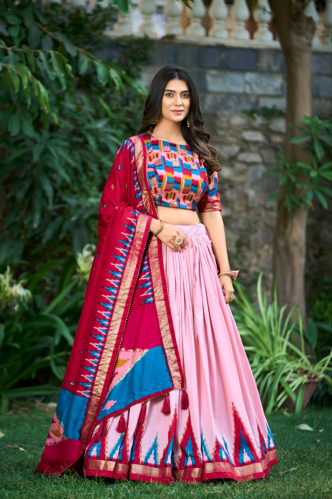 Traditional Tussar Sulk Foil Printed Lehenga