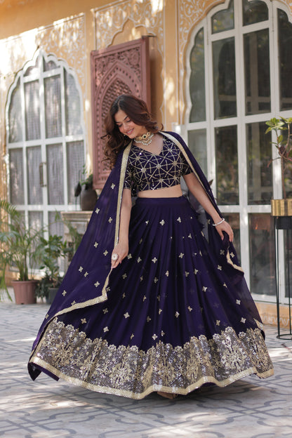 Deep Purple Shade Embroidered Lehenga Set