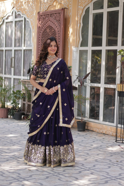 Deep Purple Shade Embroidered Lehenga Set