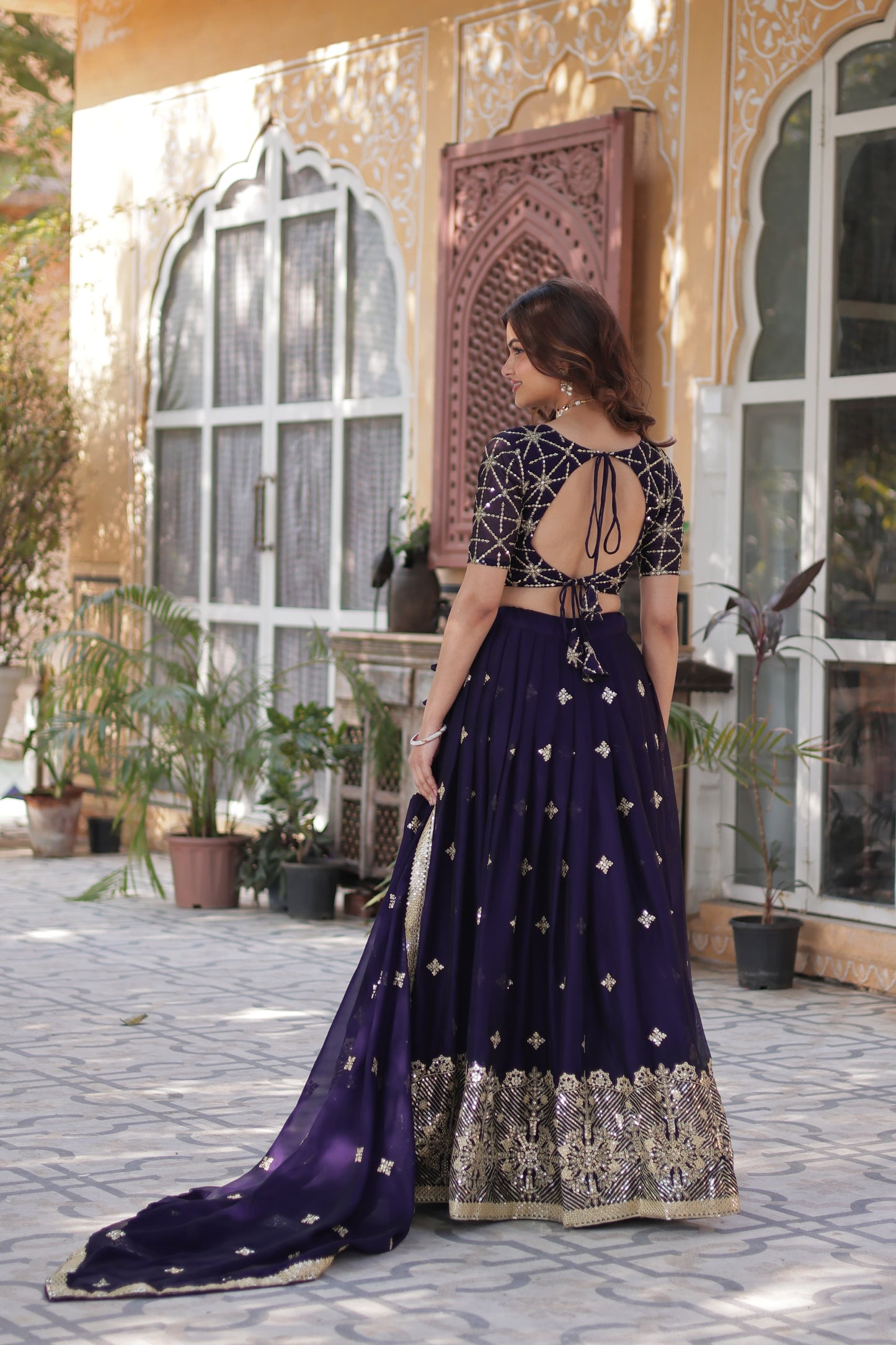 Deep Purple Shade Embroidered Lehenga Set