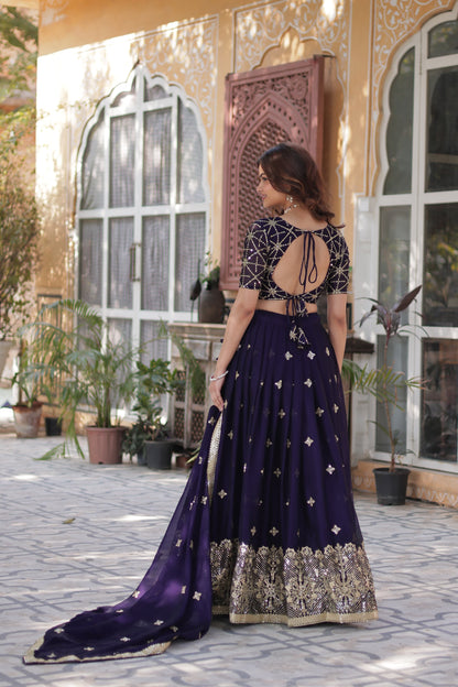 Deep Purple Shade Embroidered Lehenga Set