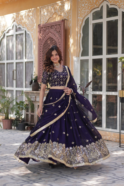 Deep Purple Shade Embroidered Lehenga Set