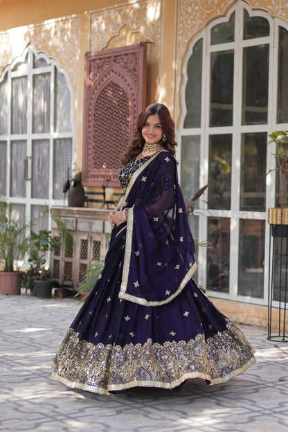 Deep Purple Shade Embroidered Lehenga Set