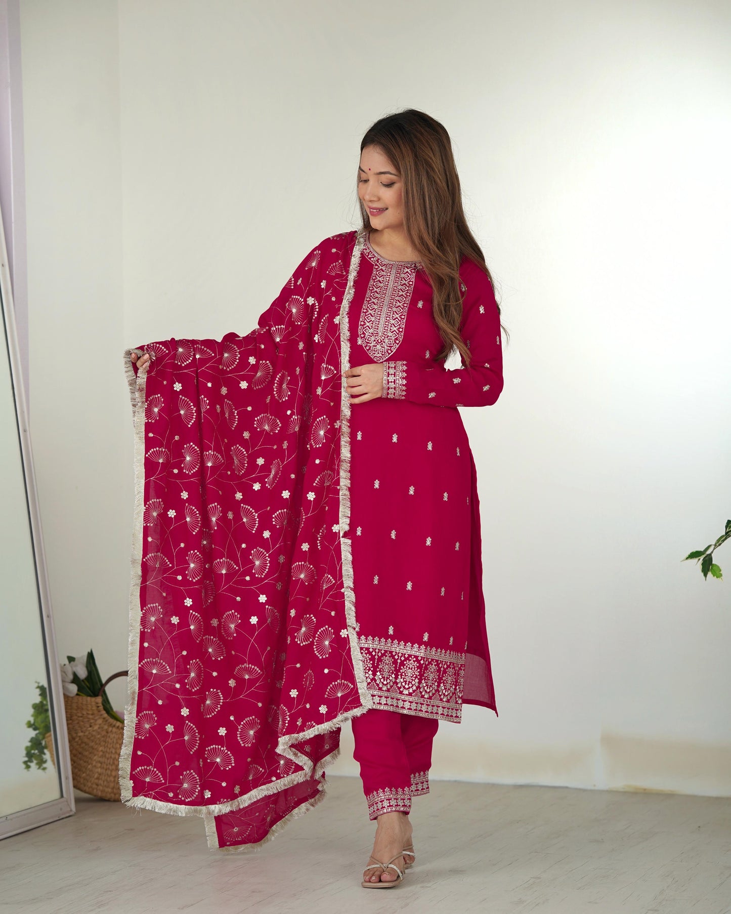 Silk Bloom: Dark Pink Kurta Set