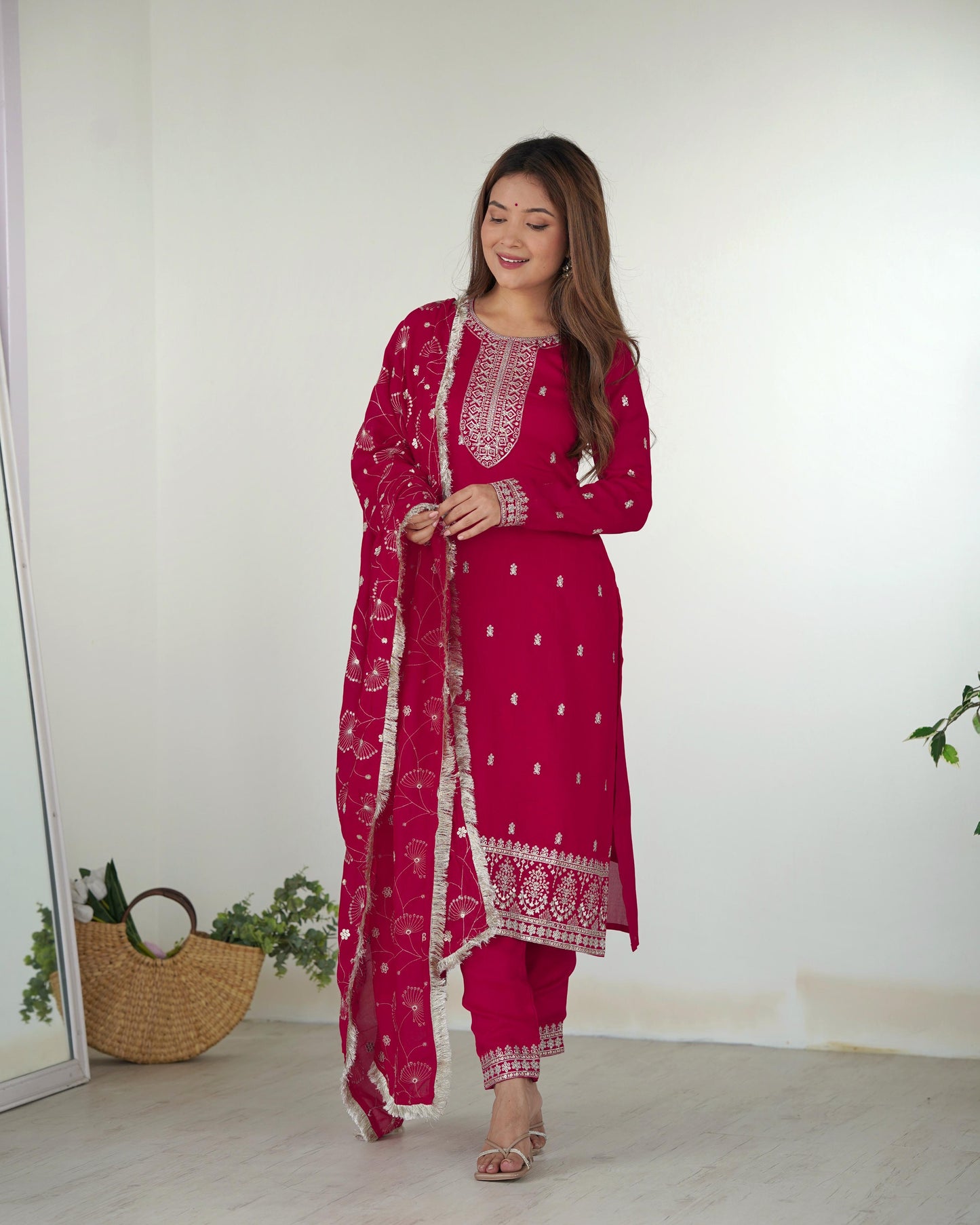 Silk Bloom: Dark Pink Kurta Set