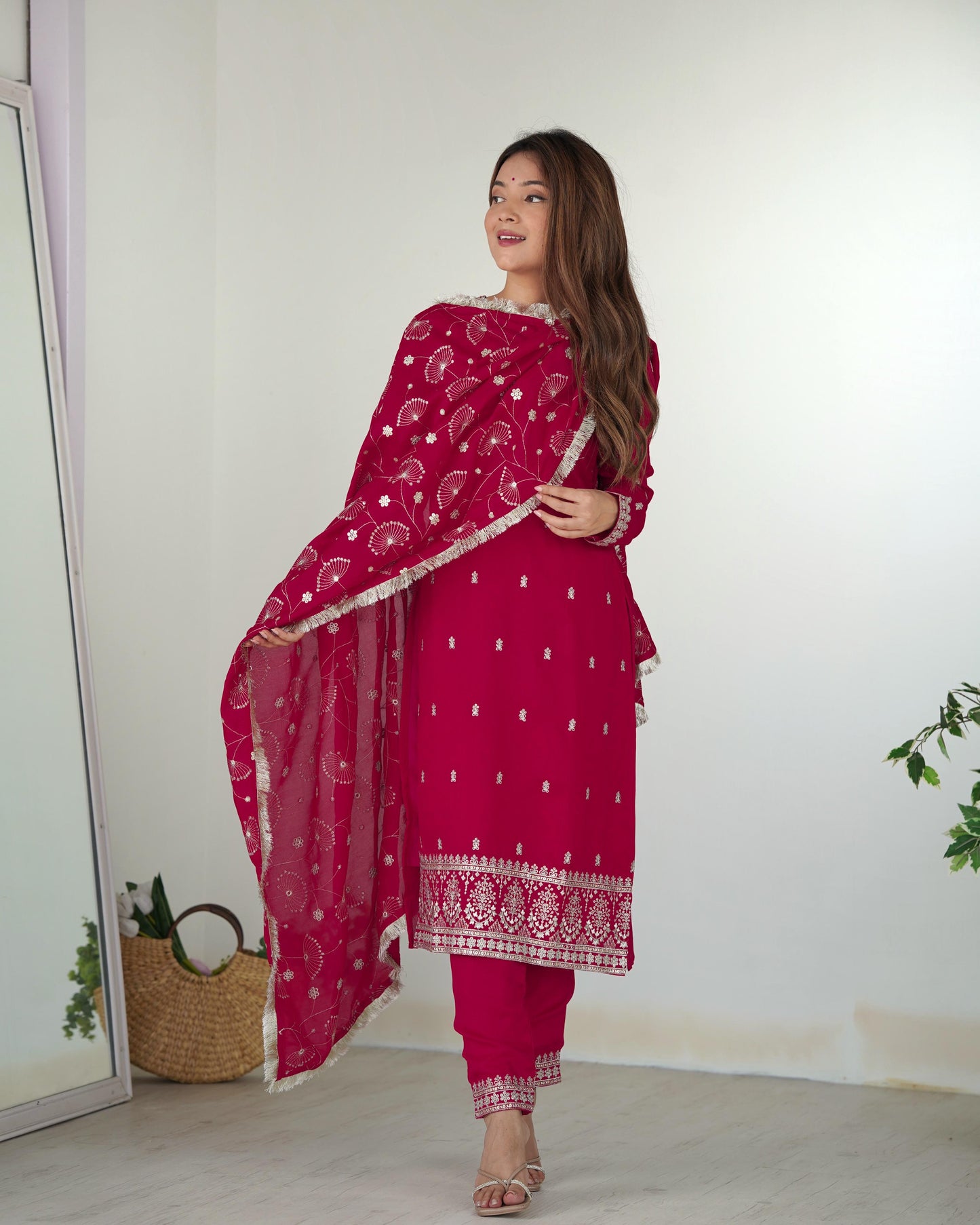 Silk Bloom: Dark Pink Kurta Set