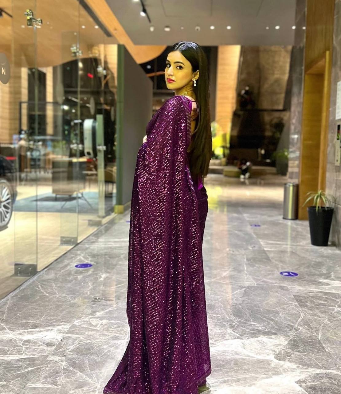 Purple Shimmer Sequins Saree