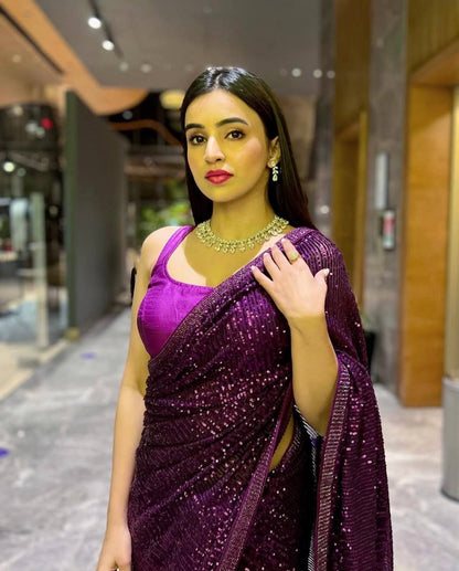 Purple Shimmer Sequins Saree