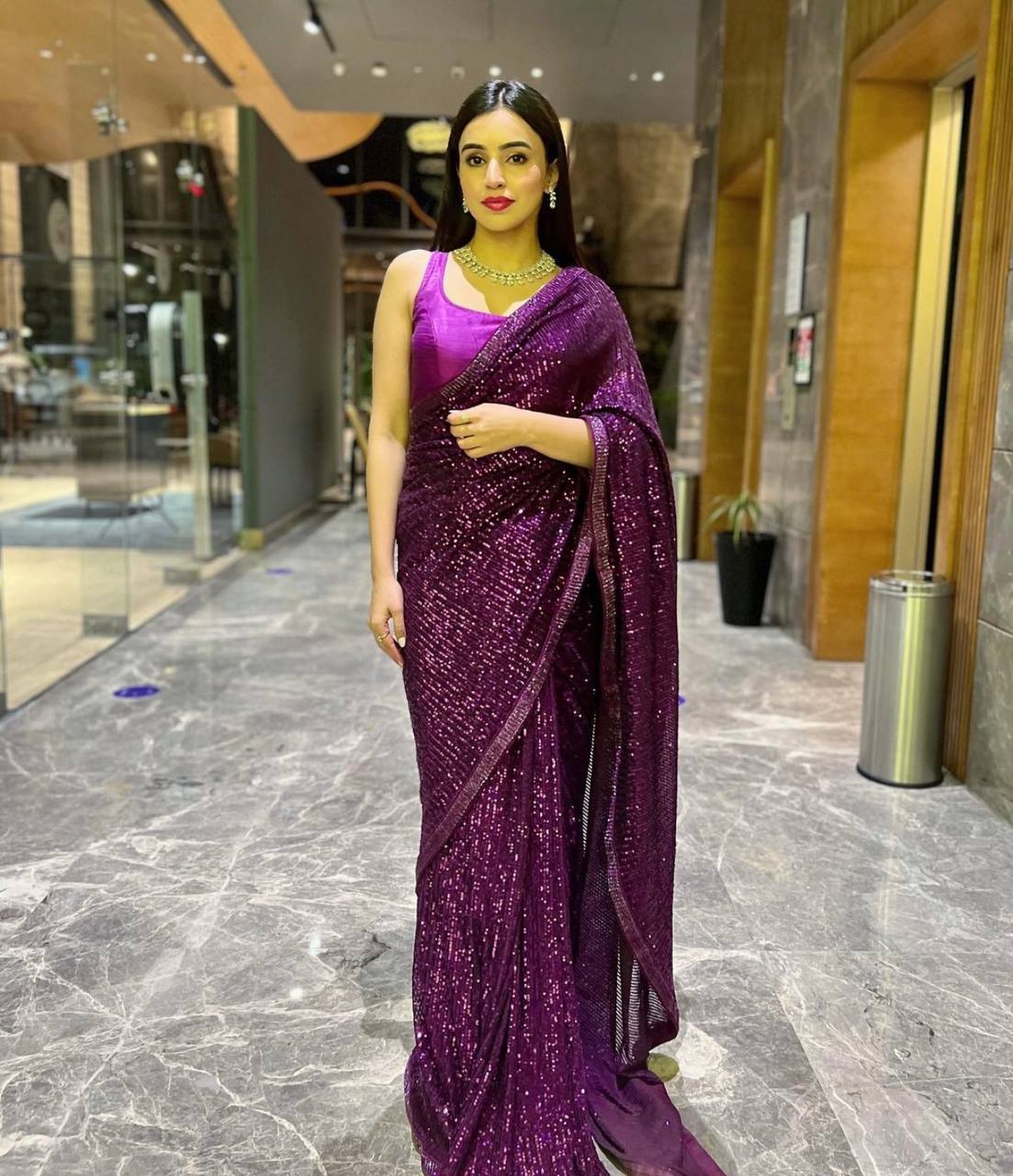 Purple Shimmer Sequins Saree