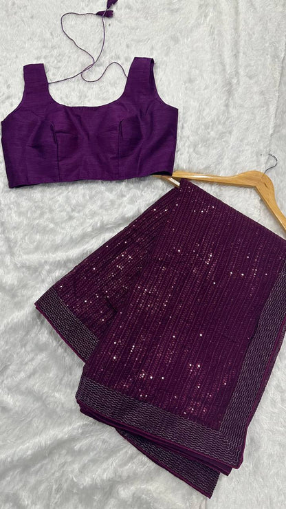 Purple Shimmer Sequins Saree