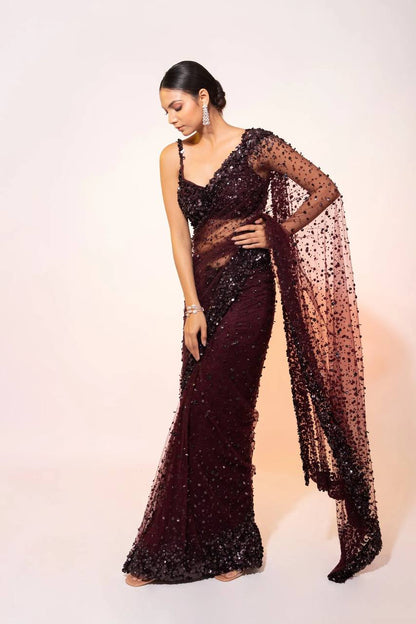 Dark Maroon Perfect Sequin Saree