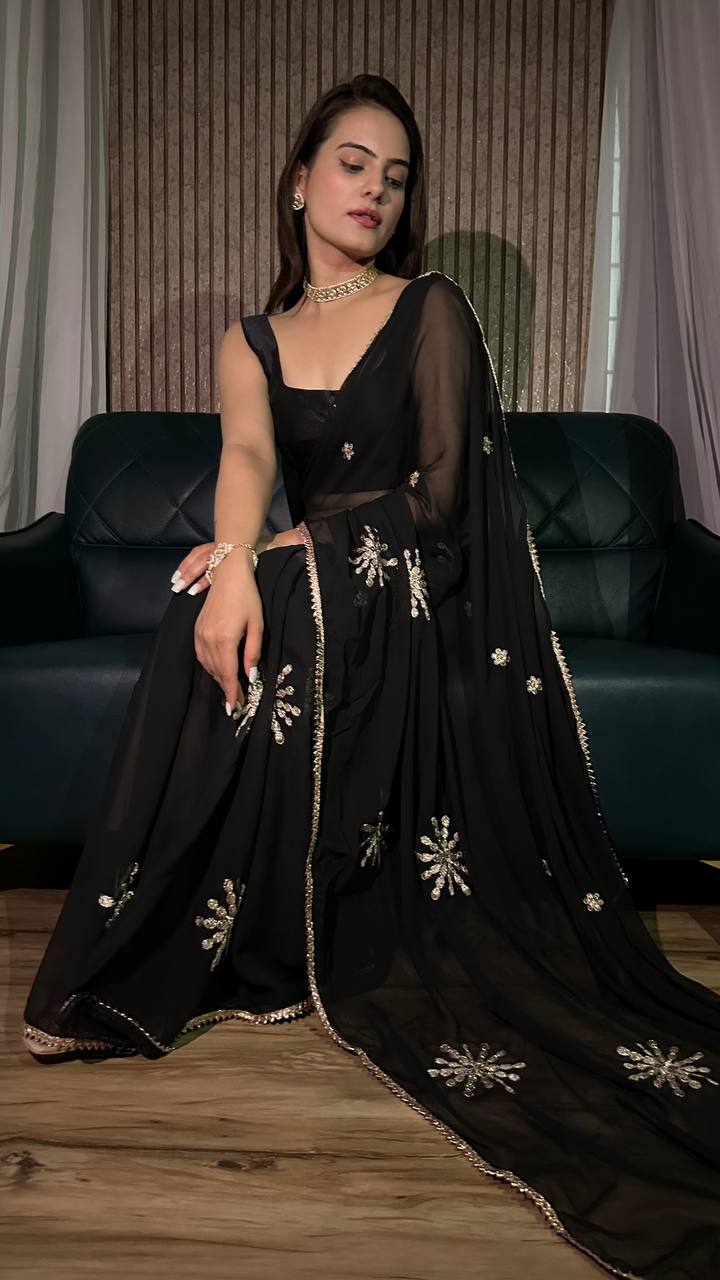 Sleek Black Saree with Light Embellishments