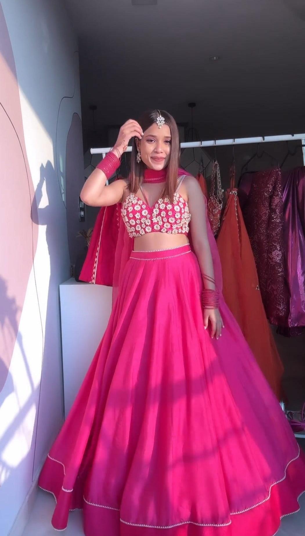 Bright Pink Lehenga with handwork blouse - Gracious You