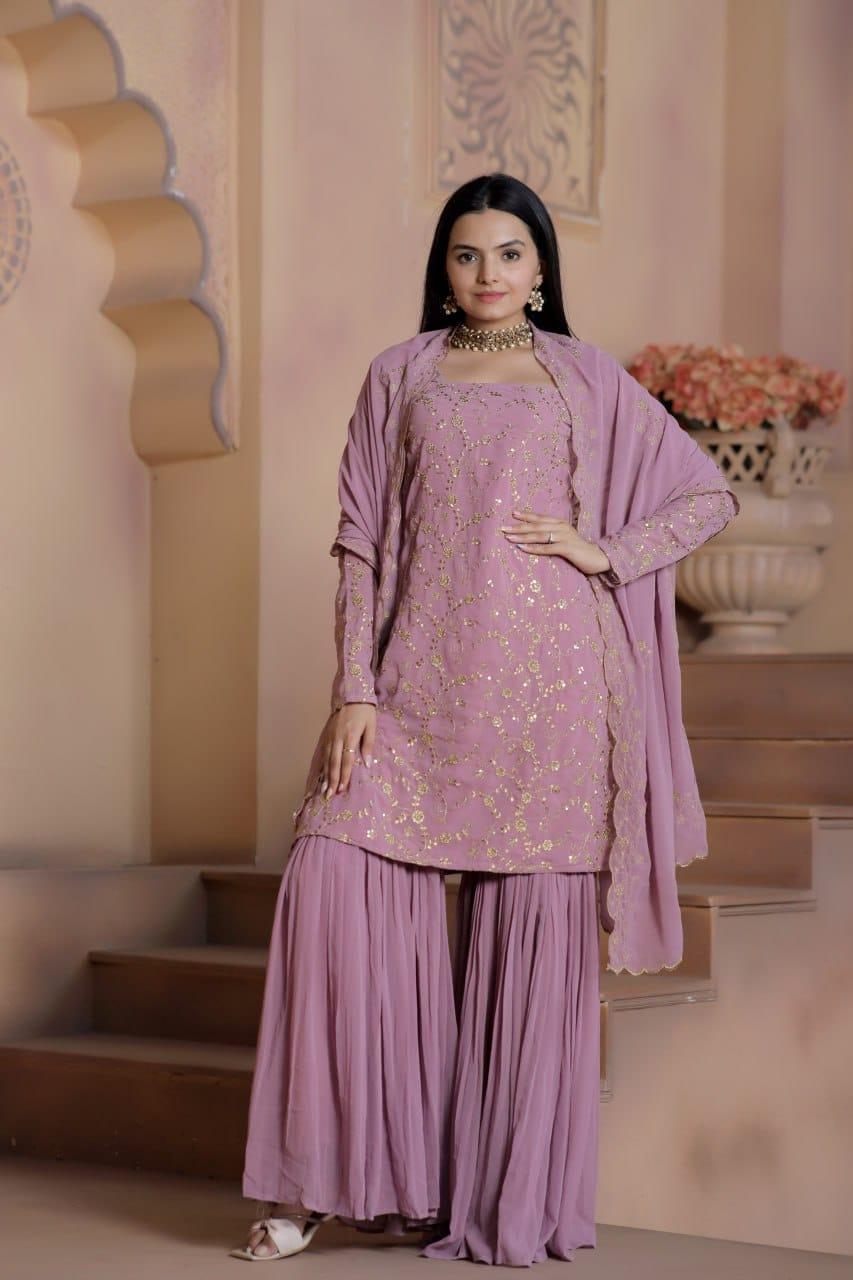 Lilac Embroidered Sharara Kurti - Gracious You