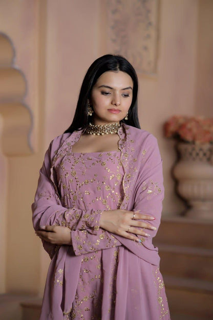 Lilac Embroidered Sharara Kurti - Gracious You