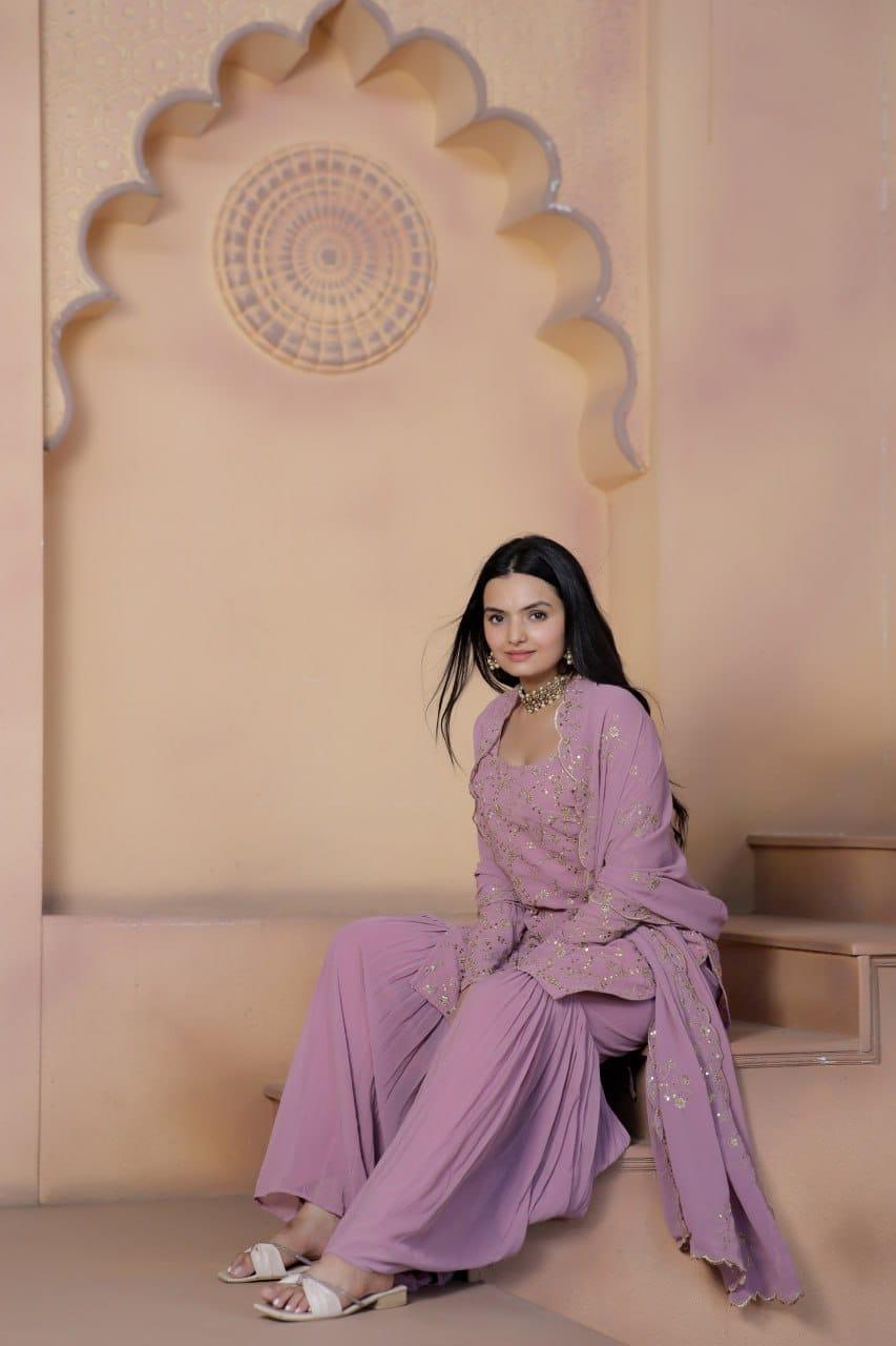 Lilac Embroidered Sharara Kurti - Gracious You