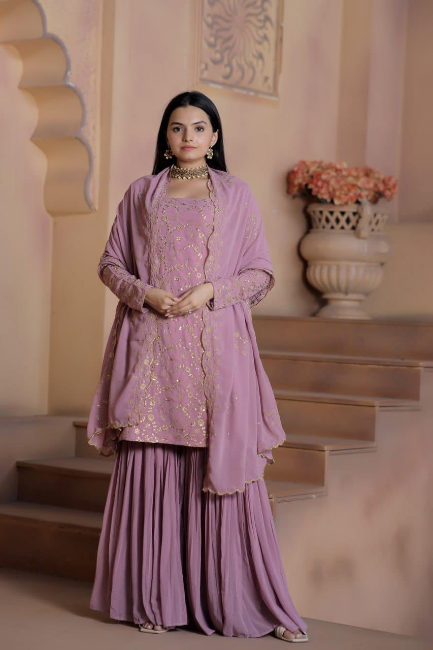 Lilac Embroidered Sharara Kurti - Gracious You