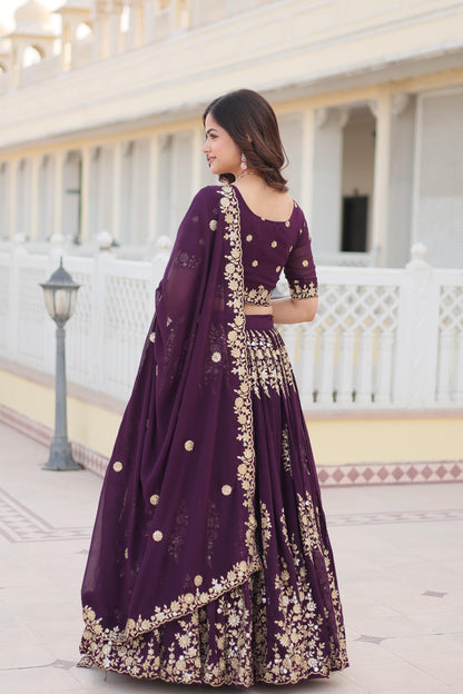 Wine Embroidered Lehenga Set - Gracious You