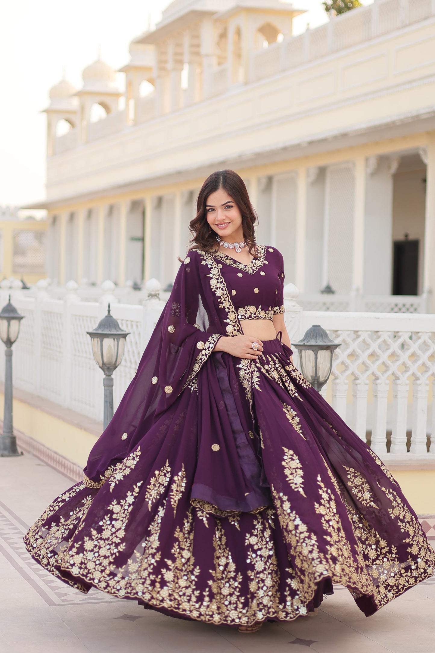 Wine Embroidered Lehenga Set - Gracious You