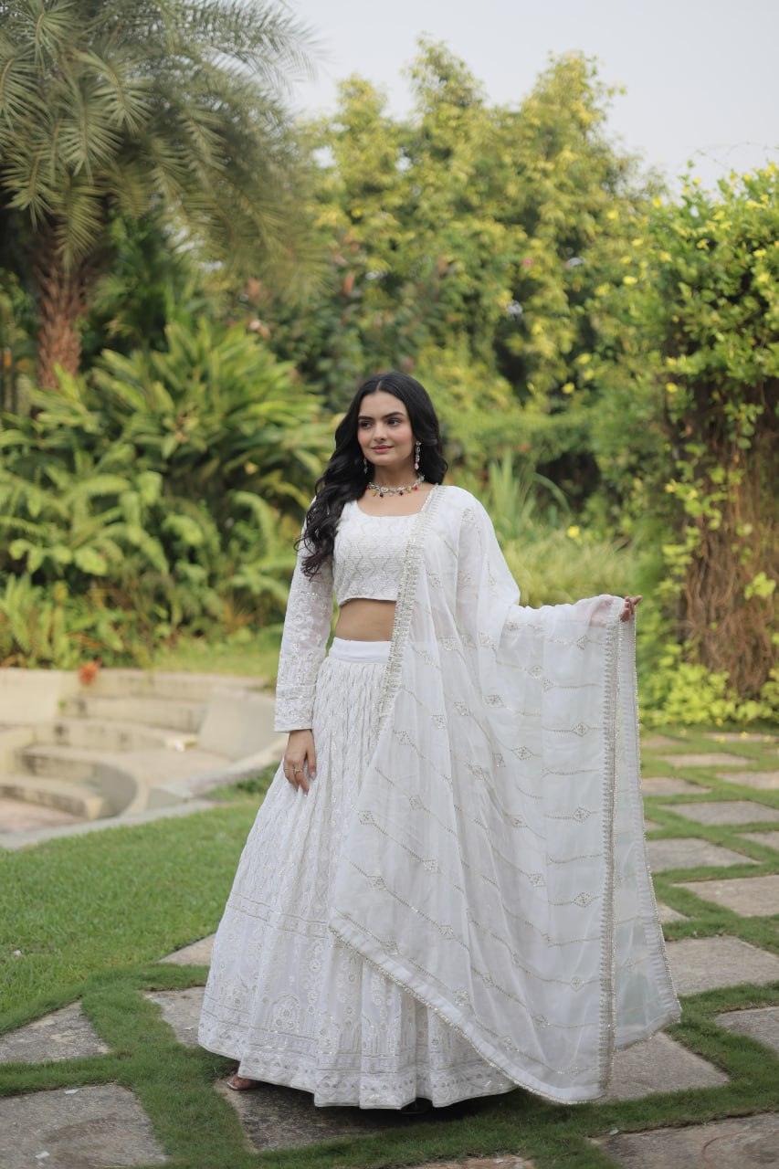 White Embroidered Lehenga Choli - Gracious You