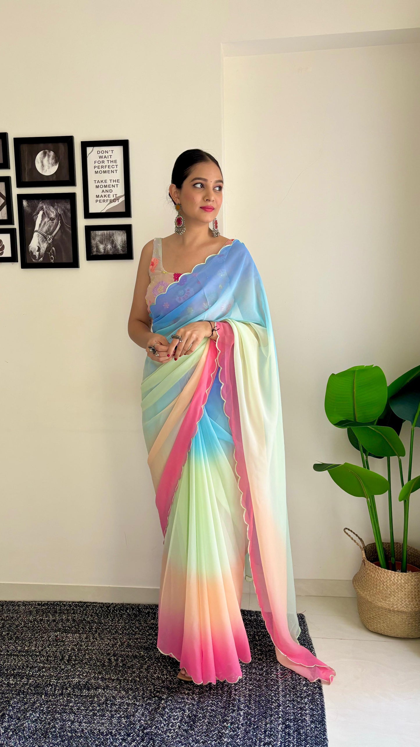 Mesmerizing Multi-Shaded Saree With Handwork Blouse