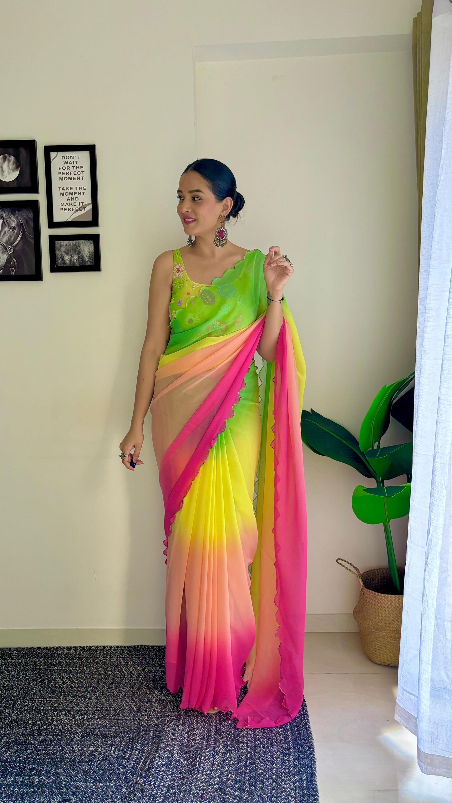 Mesmerizing Multi-Shaded Saree With Handwork Blouse