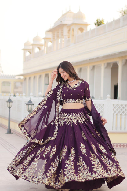 Wine Embroidered Lehenga Set - Gracious You