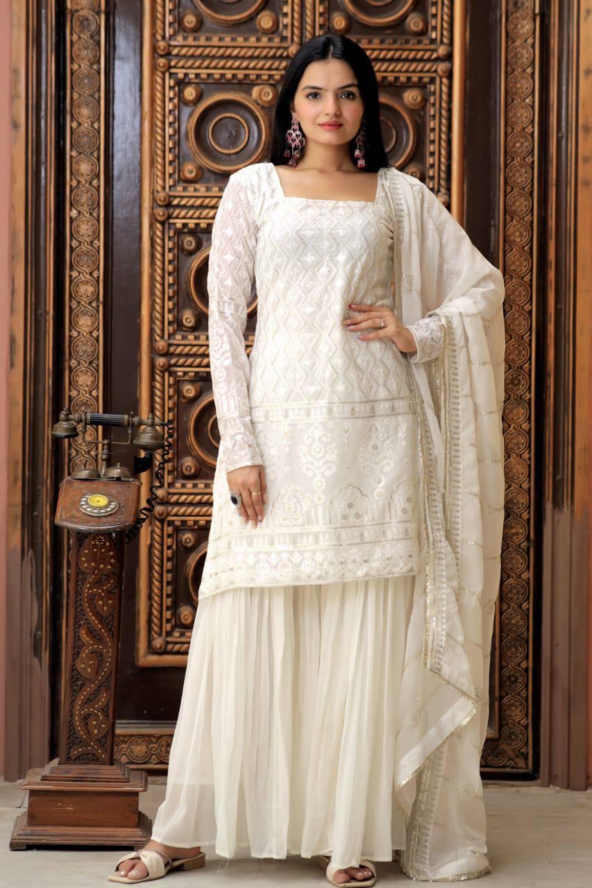 Sequins Embellished Kurta Sharara Set - Gracious You