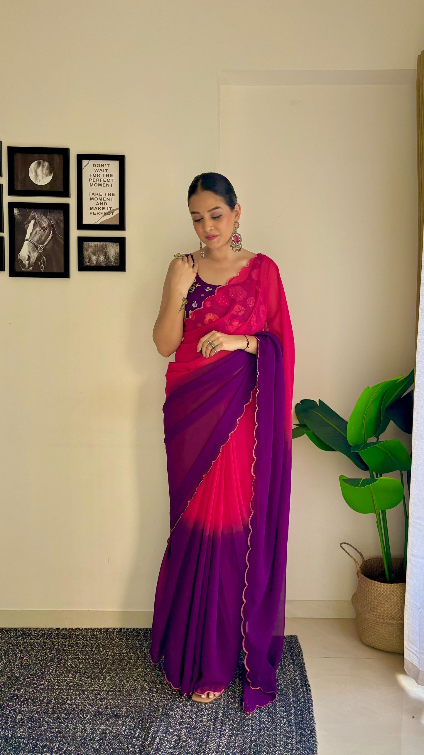 Mesmerizing Multi-Shaded Saree With Handwork Blouse