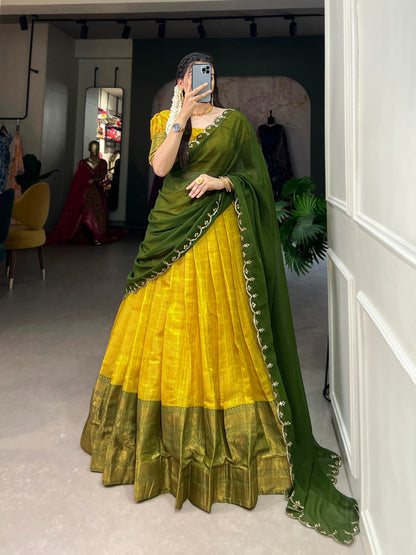 Kanjivaram Silk Lehenga With Flowing Dupatta