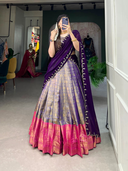 Kanjivaram Silk Lehenga With Flowing Dupatta