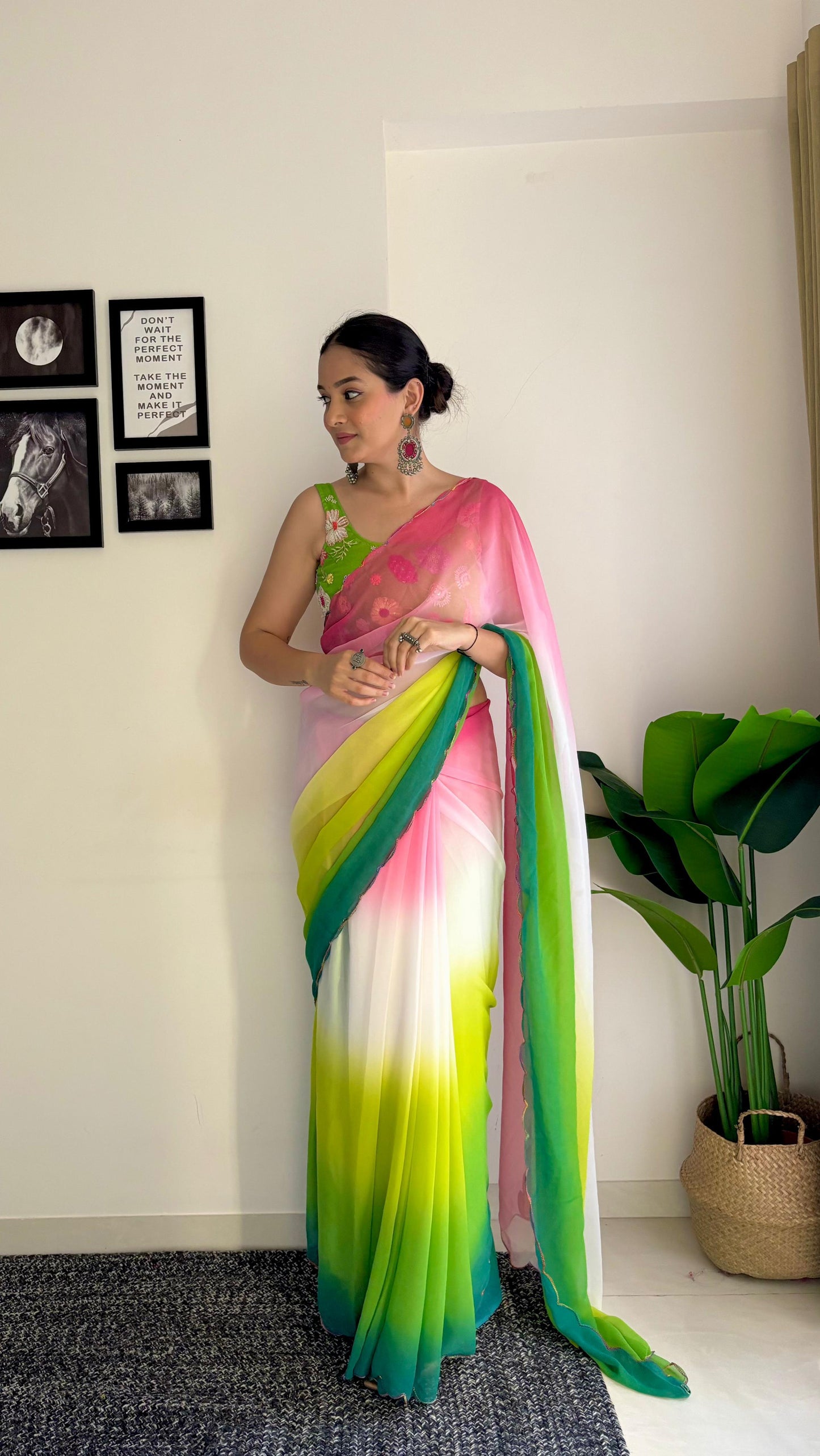 Mesmerizing Multi-Shaded Saree With Handwork Blouse