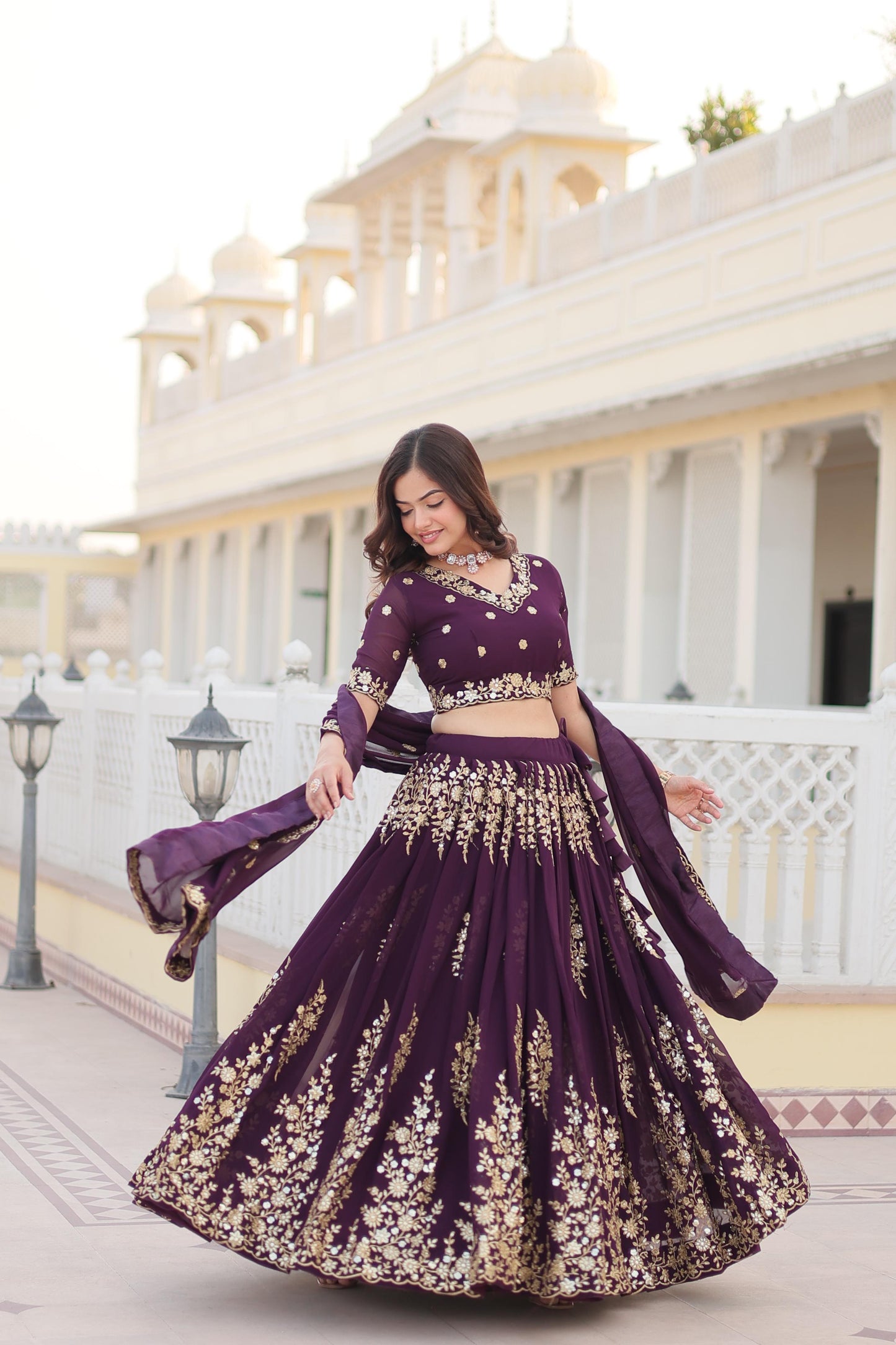 Wine Embroidered Lehenga Set - Gracious You