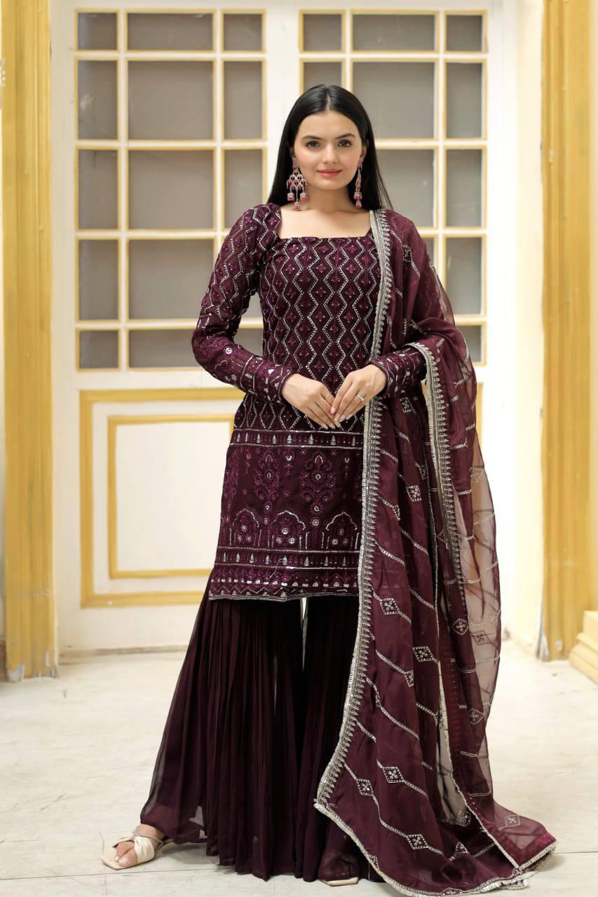 Sequins Embellished Kurta Sharara Set - Gracious You