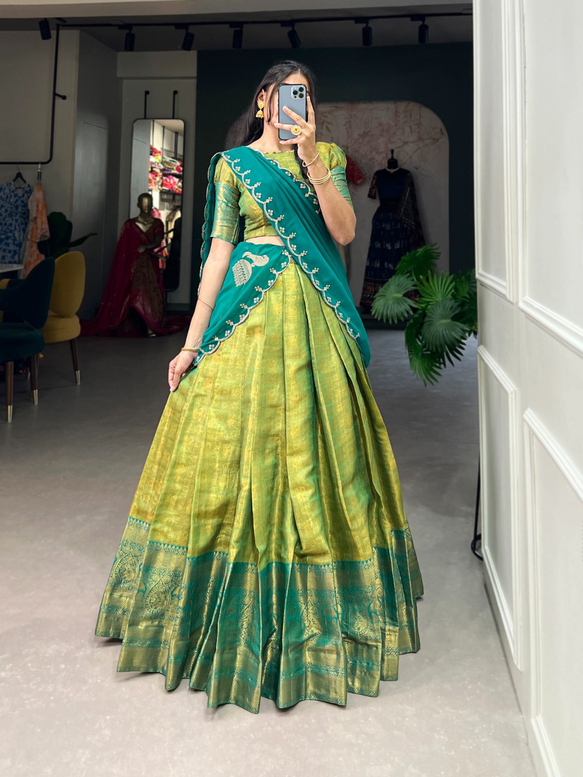 Kanjivaram Silk Lehenga With Flowing Dupatta