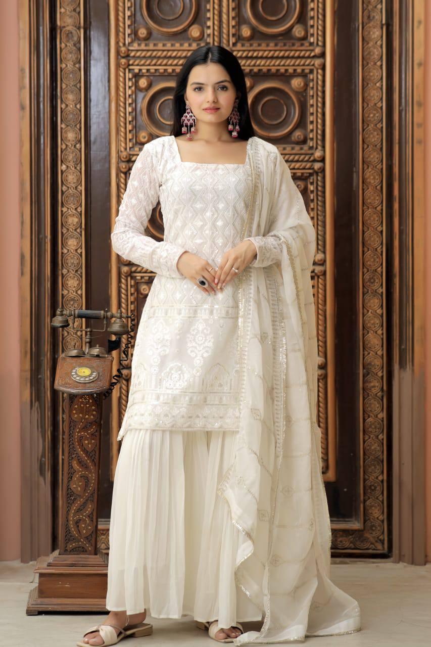 Sequins Embellished Kurta Sharara Set - Gracious You