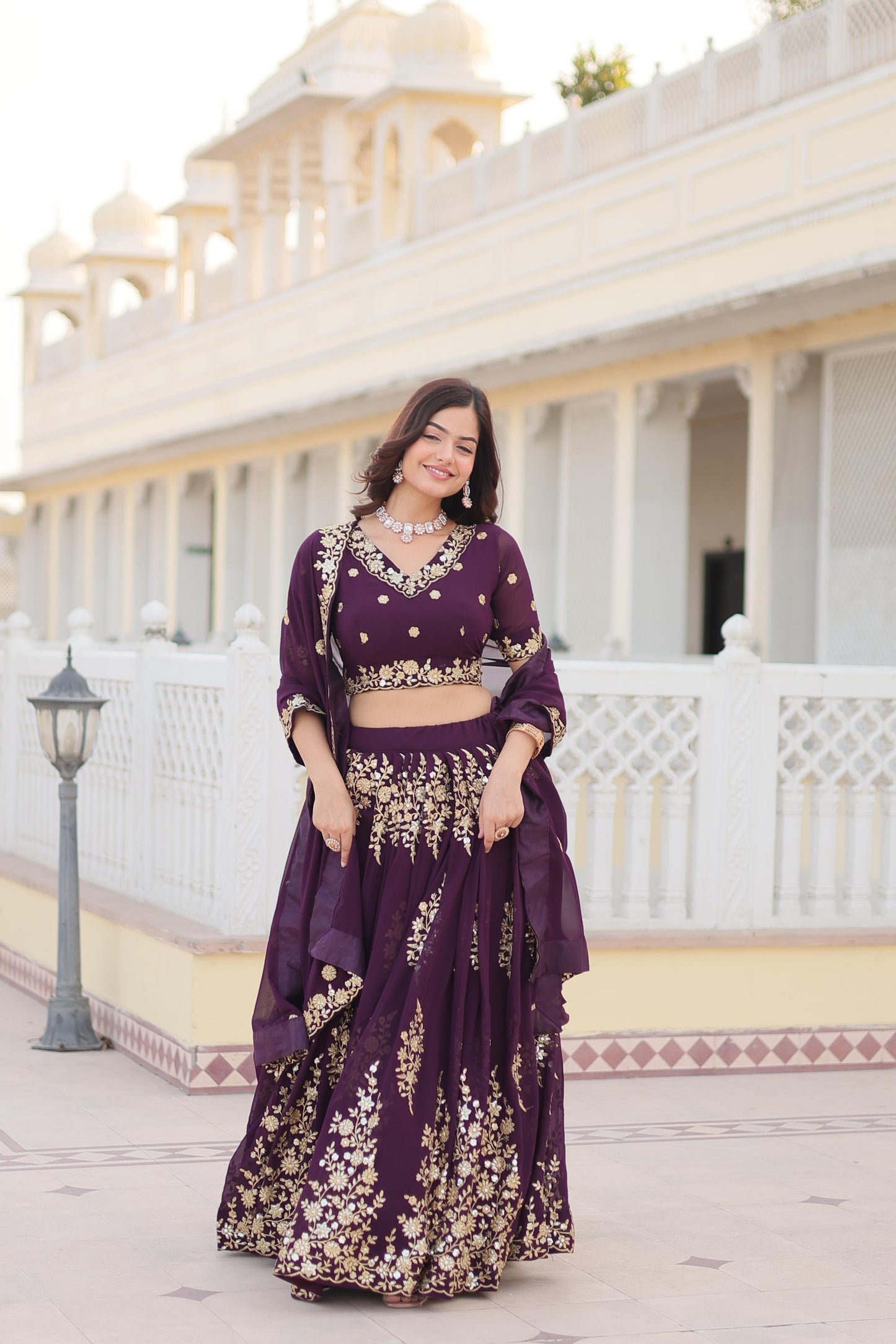 Wine Embroidered Lehenga Set - Gracious You