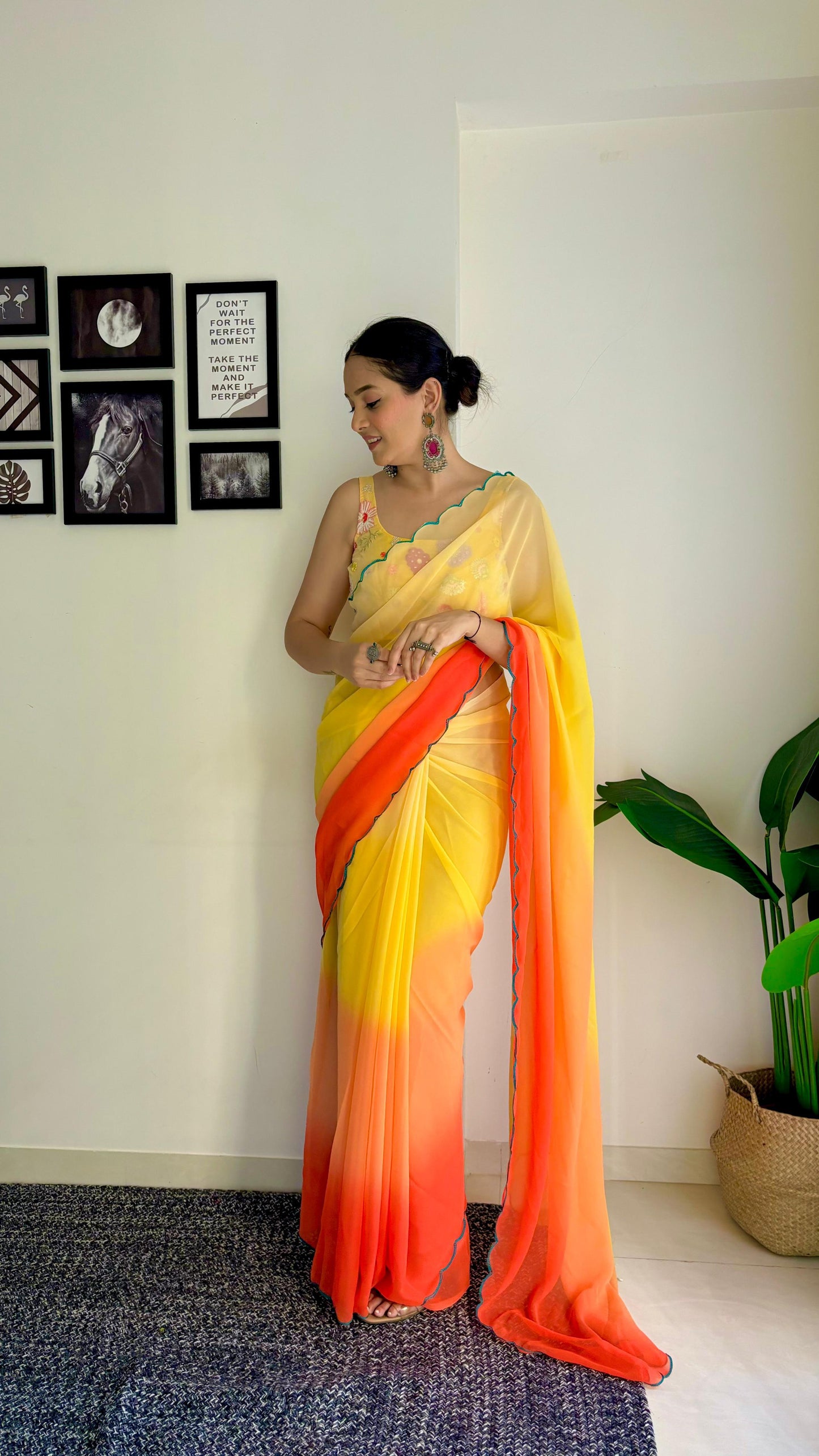 Mesmerizing Multi-Shaded Saree With Handwork Blouse