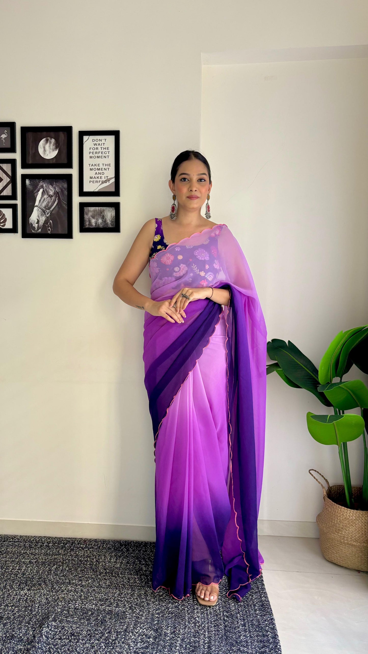 Mesmerizing Multi-Shaded Saree With Handwork Blouse