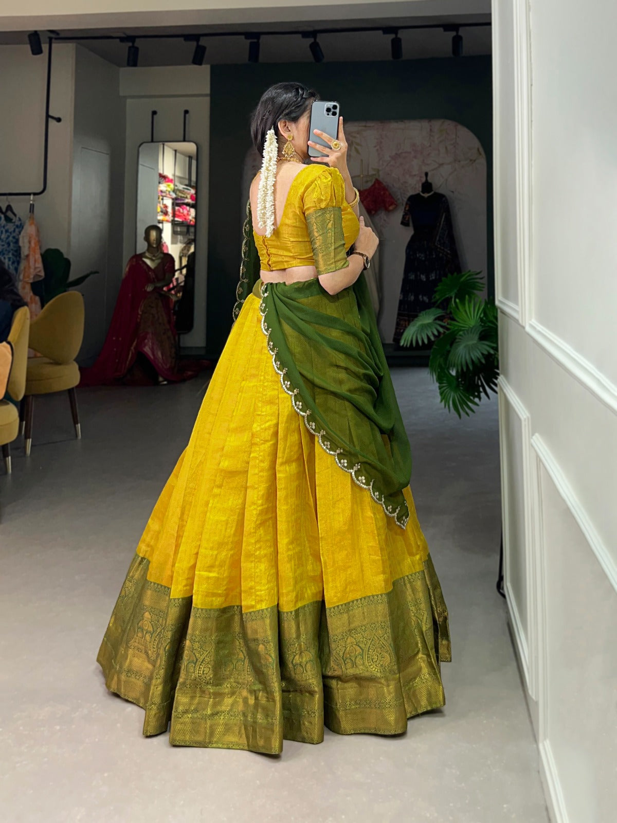 Kanjivaram Silk Lehenga With Flowing Dupatta